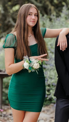 Dark Green Chiffon Bodycon Homecoming Dresses Short Party Dress, AST1482