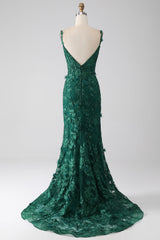 Dark Green Prom Dresses Lace Mermaid Formal Dress Long