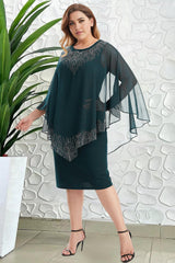 Sheath Hot Diamond Fake Two Pieces Cloak Bag Hip Plus Size Mother of the Bride Dress