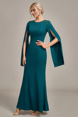 Dark Green Mermaid Round Neck Mother of the Bride Dress With Long Sleeves