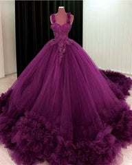 Sweetheart Dark Purple Lace Tulle Ball Gown Wedding Dresses Sleeveless