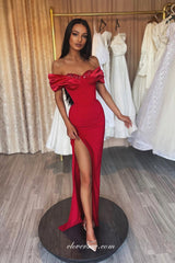 Dark Red Beading Neckline Pleating Off The Shoulder Sheath Formal Dresses, CP0974
