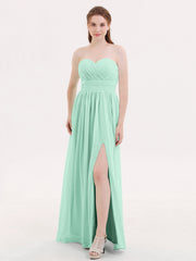 Strapless Sweetheart Neck Bridesmaid Dress with Slit Mint Green