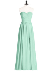 Strapless Sweetheart Neck Bridesmaid Dress with Slit Mint Green