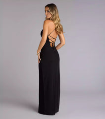 Dazzling deep V-neck thin shoulder strap embroidered with flowers, backless lace up and floor skirt Prom Dresses