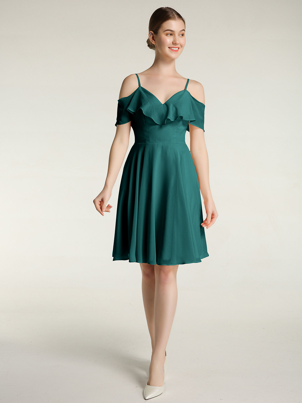 Sweetheart Neck Short Dresses with Ruffles Sleeves Peacock