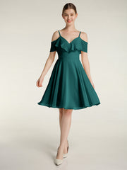 Sweetheart Neck Short Dresses with Ruffles Sleeves Peacock