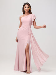A-Line One Shoulder Sheath Dress Dusty Rose