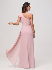 A-Line One Shoulder Sheath Dress Dusty Rose