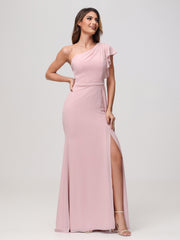 A-Line One Shoulder Sheath Dress Dusty Rose