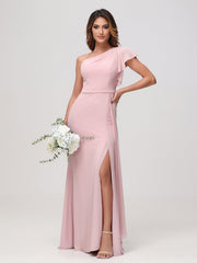 A-Line One Shoulder Sheath Dress Dusty Rose