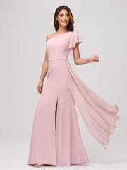 A-Line One Shoulder Sheath Dress Dusty Rose