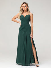 Sexy Deep V Neck Dress with Slit Dark Green