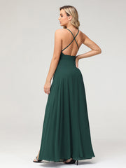 Sexy Deep V Neck Dress with Slit Dark Green
