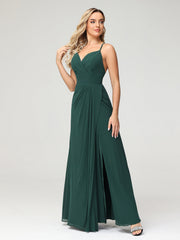 Sexy Deep V Neck Dress with Slit Dark Green