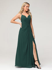 Sexy Deep V Neck Dress with Slit Dark Green