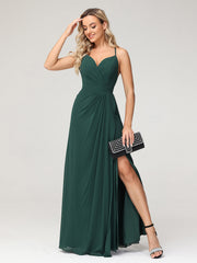 Sexy Deep V Neck Dress with Slit Dark Green