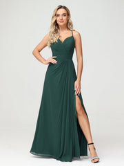 Sexy Deep V Neck Dress with Slit Dark Green