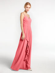 Spaghetti Strap Sweetheart Neck Dress with Cascade Watermelon