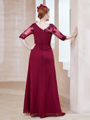 Scoop Lace Neckline Ruffles Sheath Dress Burgundy