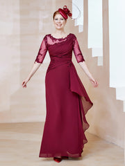 Scoop Lace Neckline Ruffles Sheath Dress Burgundy