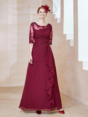 Scoop Lace Neckline Ruffles Sheath Dress Burgundy