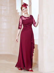 Scoop Lace Neckline Ruffles Sheath Dress Burgundy