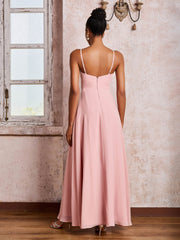 V-neck Ruffle Slit Chiffon Dresses with Cascade Skirt Dusty Rose
