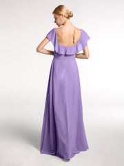 Square Neck Long Chiffon Dress with Front Slit Tahiti