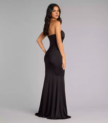 Exquisite high-quality satin strapless round neck tight corset with hollowed out sides and pleated details at the waist Prom Dresses