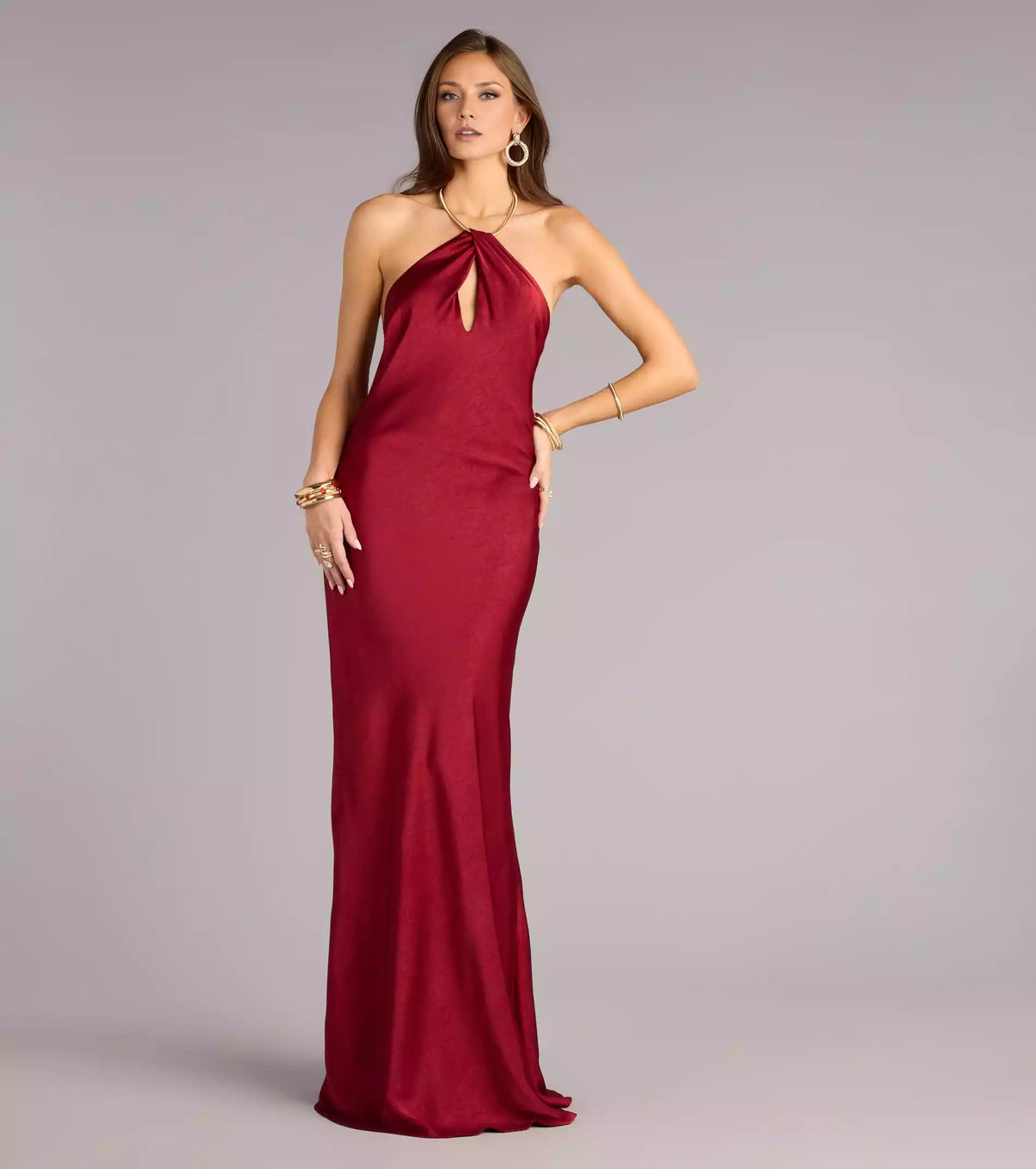 Charming satin halter neckline, backless, adjustable shoulder straps, draped pleats, mermaid silhouette and hemline Prom Dresses