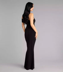 Elegant and exquisite single shoulder neckline with hollowed out mermaid silhouette and floor skirt Prom Dresses