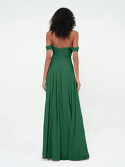 Off Shoulder Empire Dresses with Sweetheart Neck Dark Green