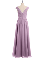 Lace Top Chiffon Bottom Dress with Cap Sleeves Wisteria