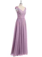 Lace Top Chiffon Bottom Dress with Cap Sleeves Wisteria