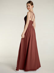 Double Straps Chiffon Dresses with Sweetheart Terracotta