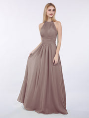 Halter Chiffon Maxi Dress of Bridesmaid Dusk