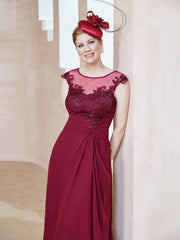 Illusion Lace Neckline Asymmetrical A-Line Dress Burgundy