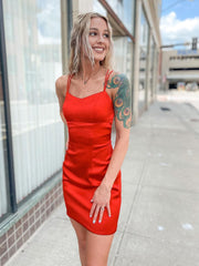 Double Straps Backless Short Red Prom Dresses, Short Red Open Back Formal Homecoming Dresses