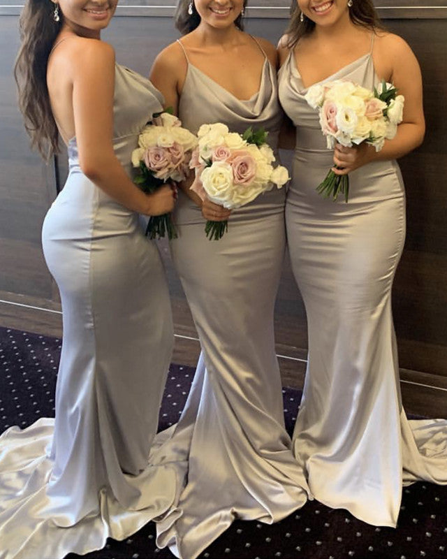 Draped Neck Mermaid Bridesmaid Dresses Backless