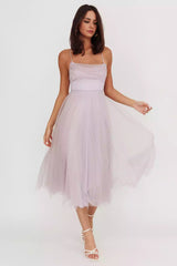 Dreamy chiffon mid length backless lace up pad with invisible back zipper Prom Dresses