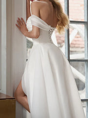 Dress For Wedding A-Line/Princess Off-the-shoulder Tea-Length Wedding Dresses with Split Front Formal Women's Dresses