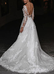 Dress For Wedding A-Line/Princess V-Neck Floor-length Wedding Dress Long Sleeves Backless Wedding Dress Formal Women's Dresses