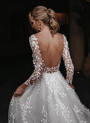 Dress For Wedding A-Line/Princess V-Neck Floor-length Wedding Dress Long Sleeves Backless Wedding Dress Formal Women's Dresses