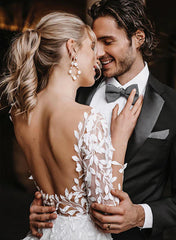 Dress For Wedding A-Line/Princess V-Neck Floor-length Wedding Dress Long Sleeves Backless Wedding Dress Formal Women's Dresses