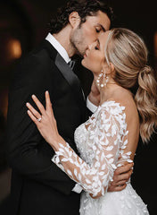 Dress For Wedding A-Line/Princess V-Neck Floor-length Wedding Dress Long Sleeves Backless Wedding Dress Formal Women's Dresses