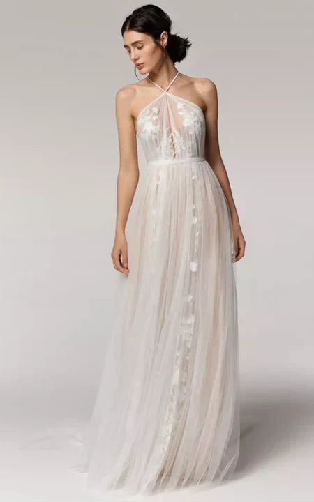 Dress For Wedding  Halter Sleeveless Tulle Empire Waist Pleated Wedding Dress with Applique  Dress For Formal