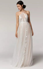 Dress For Wedding  Halter Sleeveless Tulle Empire Waist Pleated Wedding Dress with Applique  Dress For Formal