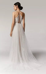 Dress For Wedding  Halter Sleeveless Tulle Empire Waist Pleated Wedding Dress with Applique  Dress For Formal
