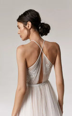 Dress For Wedding  Halter Sleeveless Tulle Empire Waist Pleated Wedding Dress with Applique  Dress For Formal